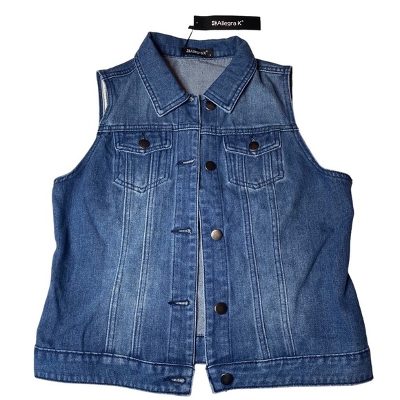 Allegra K Button Front Denim Vest - Picture 1 of 4